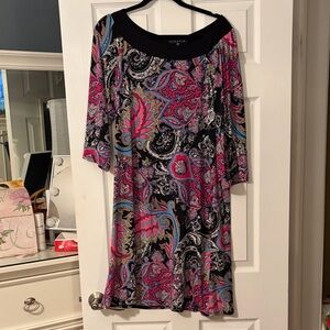 Tiana B. Long Sleeve Paisley Dress - Black, Pink, Blue